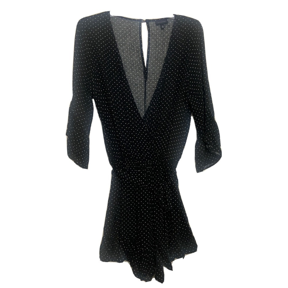 Who What Wear Polka Dot Romper Black White V-Neck Bell Sleeve XS